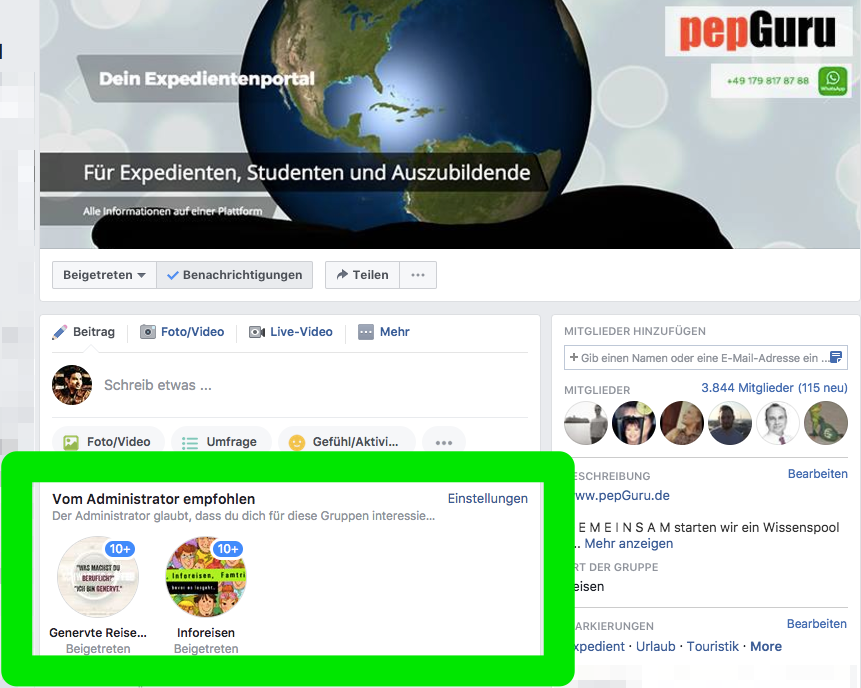 Facebook Gruppe verknüpfen mit PepGuru